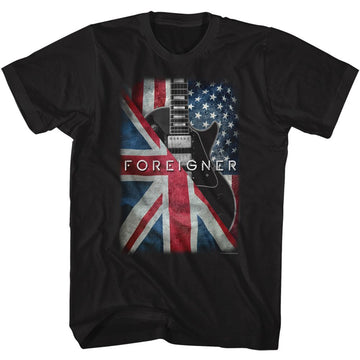 Foreigner-Foreigner Flags And Guitar-Black Adult S/S T-Shirt S - Black