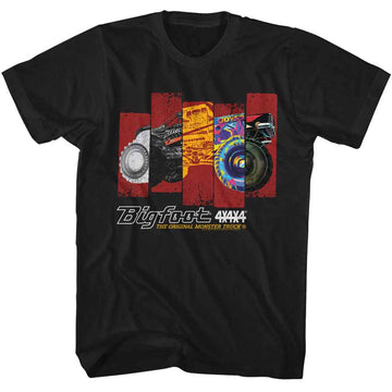 Bigfoot-Bigfoot Different Truck Rectangles-Black Adult S/S T-Shirt - Black