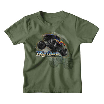 Bigfoot-Bigfoot Truck Jump-Military Green Youth S/S T-Shirt (7-8) - Military Green