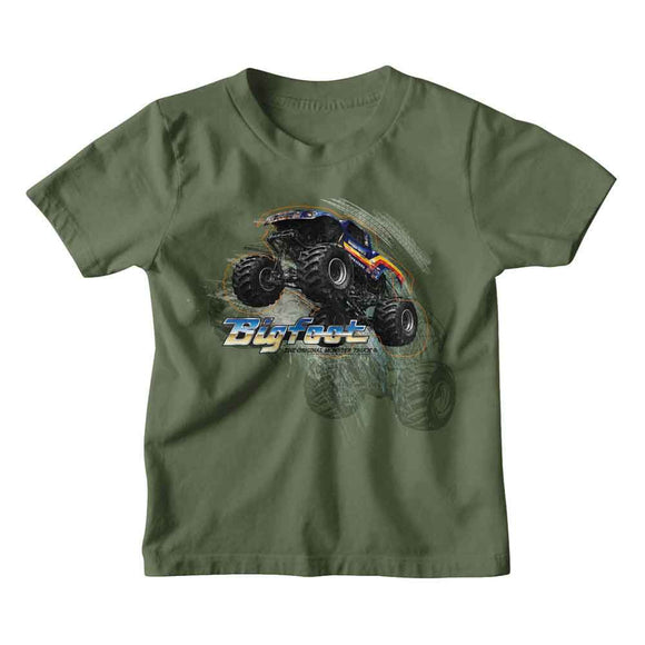 Bigfoot-Bigfoot Truck Jump-Military Green Youth S/S T-Shirt (7-8) - Military Green