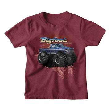 Bigfoot-Bigfoot Splatter Background-Vintage Burgundy Youth S/S T-Shirt-Xs (5-6) - Vintage Burgundy