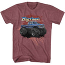Bigfoot-Bigfoot Splatter Background-Vintage Maroon Heather Adult S/S T-Shirt - Vintage Maroon Heather