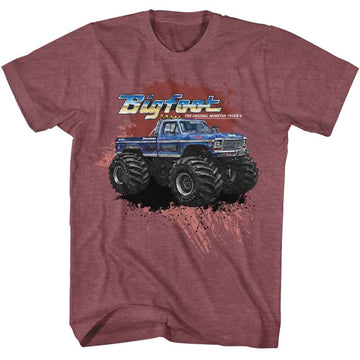 Bigfoot-Bigfoot Splatter Background-Vintage Maroon Heather Adult S/S T-Shirt - Vintage Maroon Heather