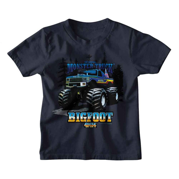 Bigfoot-Bigfoot Truck And Trees-Navy Toddler S/S T-Shirt-3T - Navy