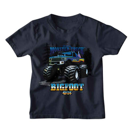 Bigfoot-Bigfoot Truck And Trees-Navy Youth S/S T-Shirt-Xs (5-6) - Navy