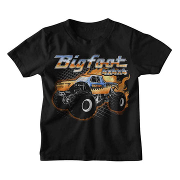 Bigfoot-Bigfoot Truck With Flames-Black Toddler S/S T-Shirt-4T - Black