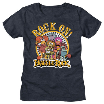 Fraggle Rock-Rock On-Navy Heather Ladies S/S T-Shirt - Navy Heather