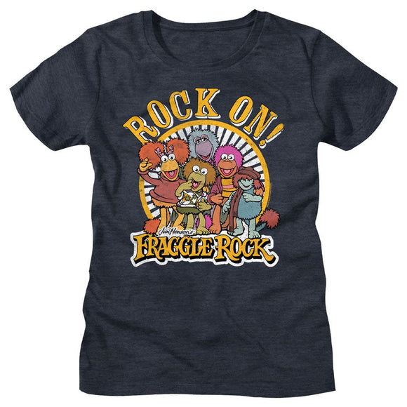 Fraggle Rock-Rock On-Navy Heather Ladies S/S T-Shirt - Navy Heather