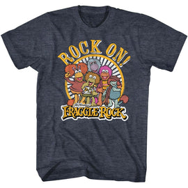 Fraggle Rock-Rock On-Navy Heather Adult S/S T-Shirt - Navy Heather