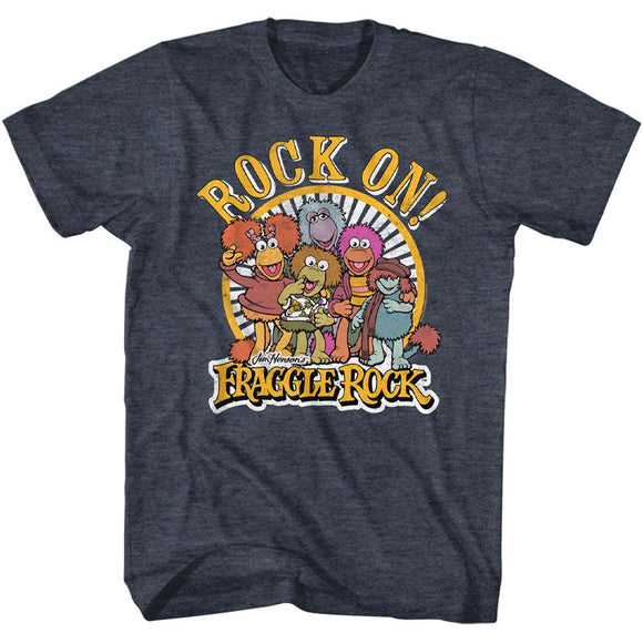 Fraggle Rock-Rock On-Navy Heather Adult S/S T-Shirt - Navy Heather