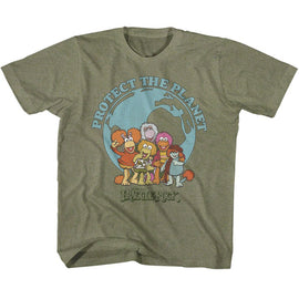 Fraggle Rock-Save The Planet-Vintage Military Green Youth S/S T-Shirt-Xs (5-6) - Vintage Military Green