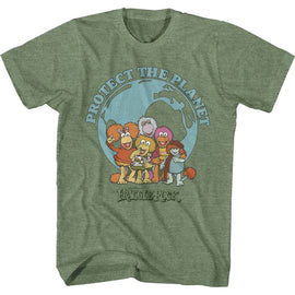 Fraggle Rock-Save The Planet-Military Green Heather Adult S/S T-Shirt - Military Green Heather
