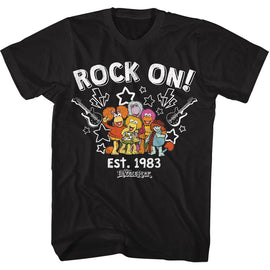Fraggle Rock-Guitars And Stars-Black Adult S/S T-Shirt - Black