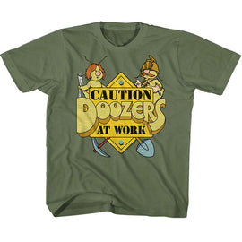 Fraggle Rock-Caution Doozers-Military Green Youth S/S T-Shirt-Xs (5-6) - Military Green