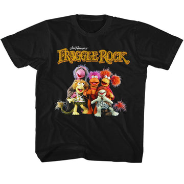 Fraggle Rock-Group Shot-Black Youth S/S T-Shirt (7-8) - Black