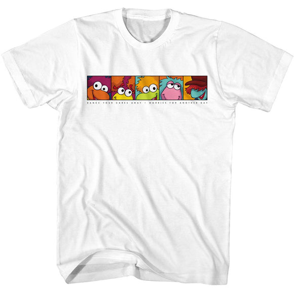 Fraggle Rock-Fraggle Rock Dance Cares Away-White Adult S/S T-Shirt - White