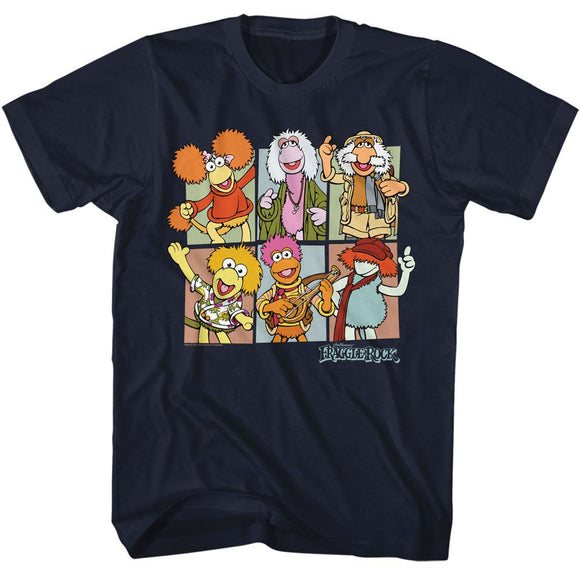Fraggle Rock-Fraggle Rock Squares-Navy Adult S/S T-Shirt - Navy