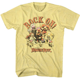 Fraggle Rock-Fraggle Rock Rock On Puppets-Yellow Heather Adult S/S T-Shirt - Yellow Heather
