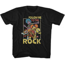 Fraggle Rock-Fraggle Rock Follow Me To The Rock-Black Youth S/S T-Shirt-Xs (5-6) - Black