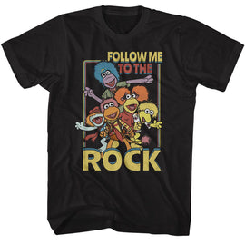 Fraggle Rock-Fraggle Rock Follow Me To The Rock-Black Adult S/S T-Shirt - Black