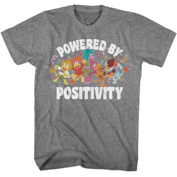 Fraggle Rock-Fraggle Rock Powered By Positivity-Graphite Heather Adult S/S T-Shirt - Graphite Heather