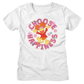 Fraggle Rock-Fraggle Rock Choose Happiness-White Ladies S/S T-Shirt - White