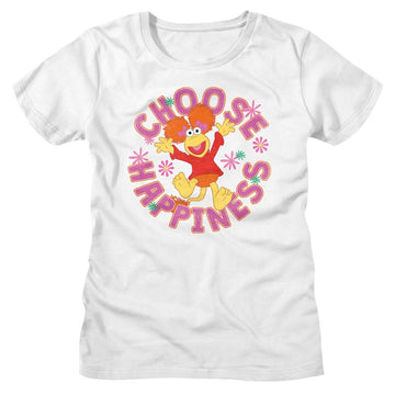 Fraggle Rock-Fraggle Rock Choose Happiness-White Ladies S/S T-Shirt - White