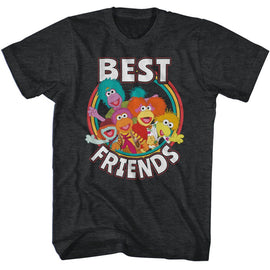 Fraggle Rock-Fraggle Rock Best Friends-Black Heather Adult S/S T-Shirt - Black Heather