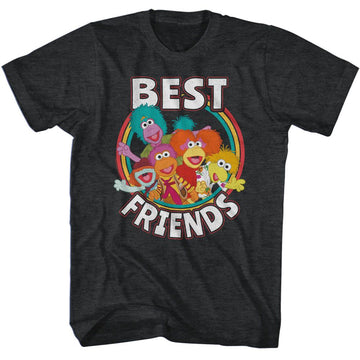 Fraggle Rock-Fraggle Rock Best Friends-Black Heather Adult S/S T-Shirt - Black Heather