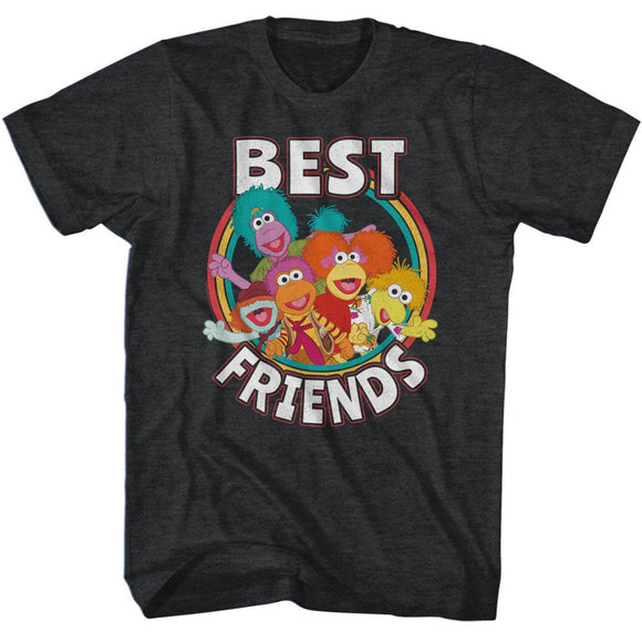 Fraggle Rock-Fraggle Rock Best Friends-Black Heather Adult S/S T-Shirt - Black Heather