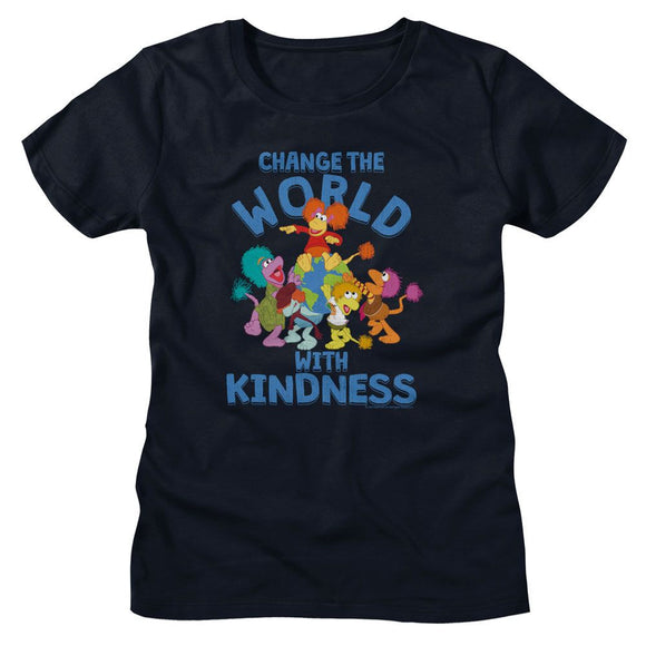 Fraggle Rock-Fraggle Rock Change The World-Navy Ladies S/S T-Shirt - Navy