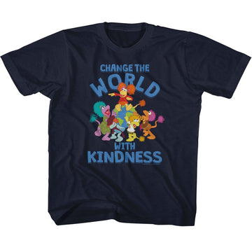 Fraggle Rock-Fraggle Rock Change The World-Navy Youth S/S T-Shirt (7-8) - Navy