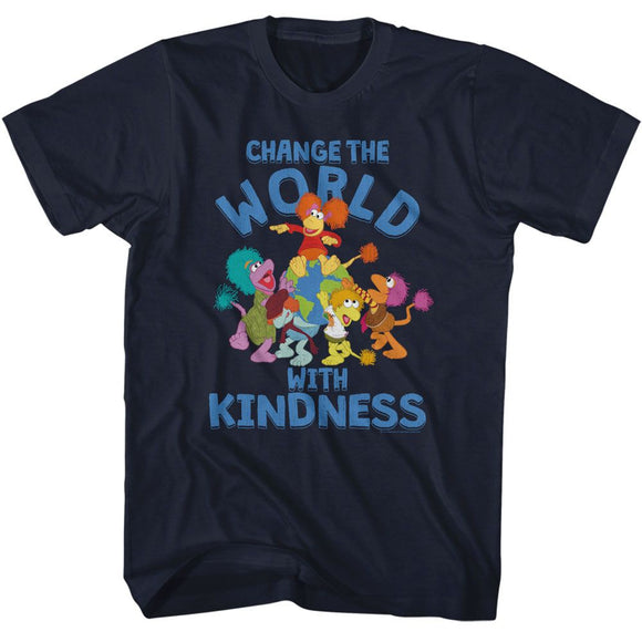 Fraggle Rock-Fraggle Change The World-Navy Adult S/S T-Shirt - Navy