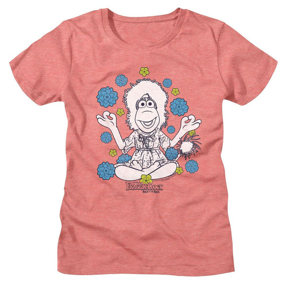 Fraggle Rock-Fraggle Rock Mokey And Flowers-Sunset Heather Ladies S/S T-Shirt - Sunset Heather