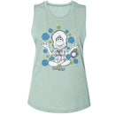 Fraggle Rock-Fraggle Rock Mokey And Flowers-Stonewash Green Ladies Muscle Tank-S - Stonewash Green