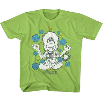 Fraggle Rock-Fraggle Rock Mokey And Flowers-Key Lime Youth S/S T-Shirt-Xs (5-6) - Key Lime