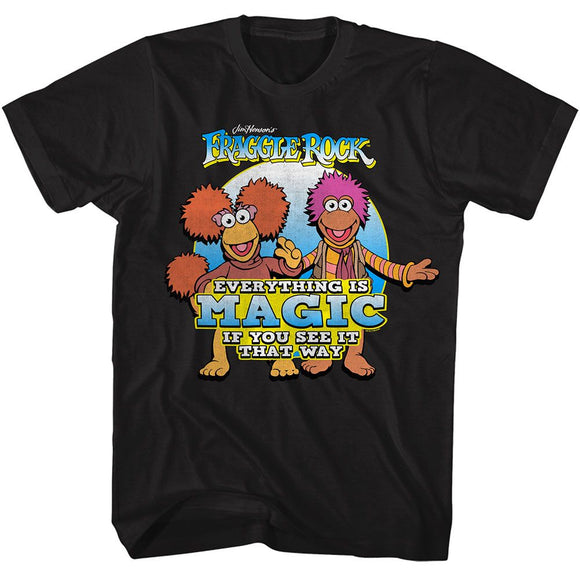 Fraggle Rock-Fraggle Rock Everything Is Magic-Black Adult S/S T-Shirt - Black
