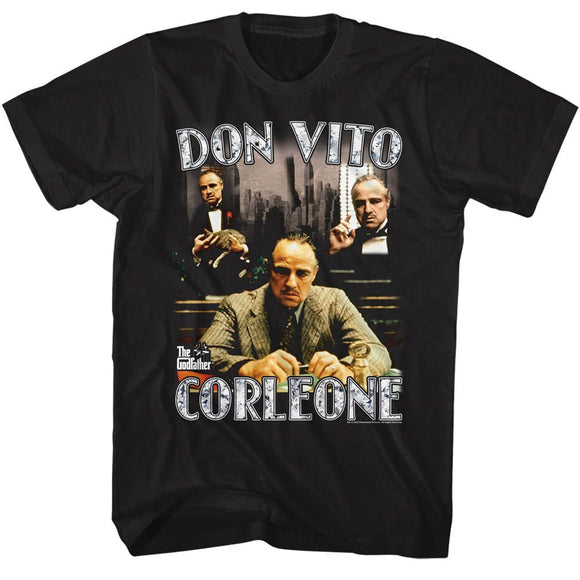 Godfather-Godfather Don Vito Collage-Black Adult S/S T-Shirt - Black
