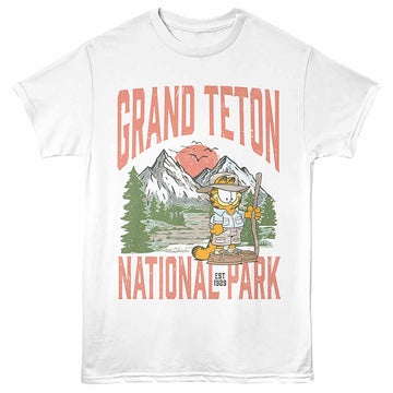 Garfield Grand Teton Hike White Adult T-Shirt