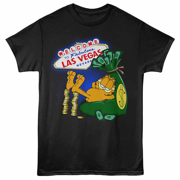 Garfield Vegas Lounging Black Adult T-Shirt