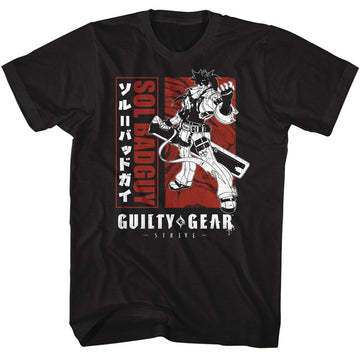 Guilty Gear-Guilty Gear Blocked Out Sol-Black Adult S/S T-Shirt - Black