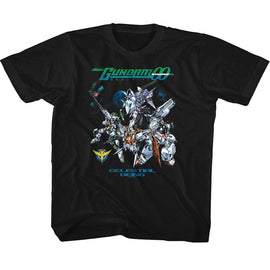 Gundam-Gundam Celestial Being In Space-Black Youth S/S T-Shirt (7-8) - Black
