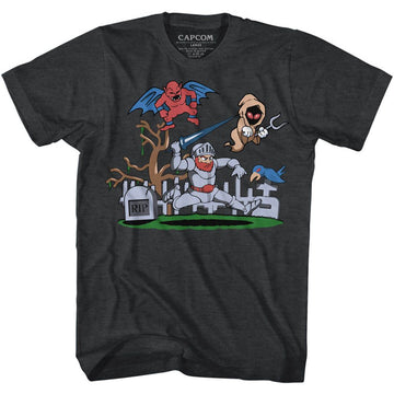Ghostn Goblins-Graveyard-Black Heather Adult S/S T-Shirt - Black Heather