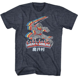 Ghostn Goblins-Color Trail-Navy Heather Adult S/S T-Shirt - Navy Heather