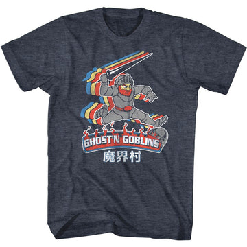 Ghostn Goblins-Color Trail-Navy Heather Adult S/S T-Shirt - Navy Heather