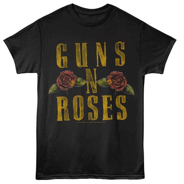 Guns N Roses-Gnr Logo And Roses-Black Adult S/S T-Shirt - Black