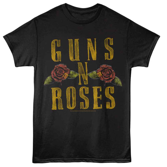 Guns N Roses-Gnr Logo And Roses-Black Adult S/S T-Shirt - Black