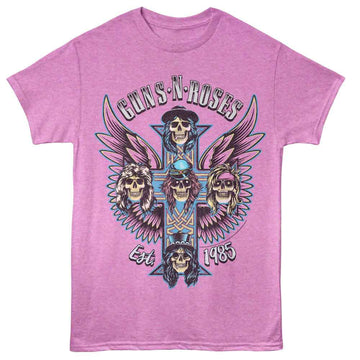 Guns N Roses-Gnr Winged Crosses-Neon Purple Heather Adult S/S T-Shirt - Neon Purple Heather