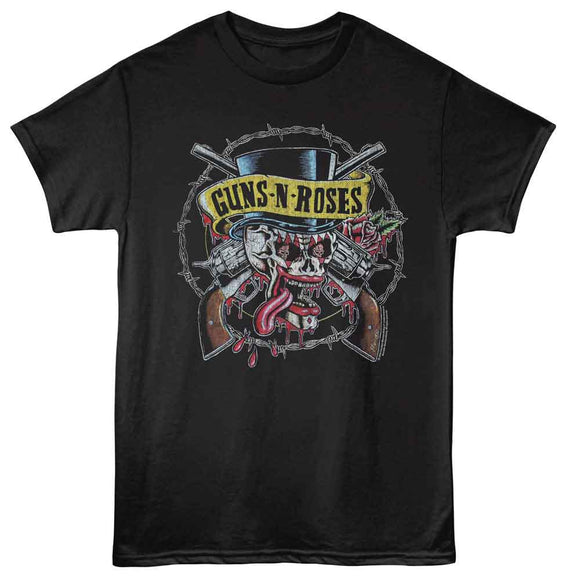 Guns N Roses-Gnr Clown Skull And Pistols-Black Adult S/S T-Shirt - Black