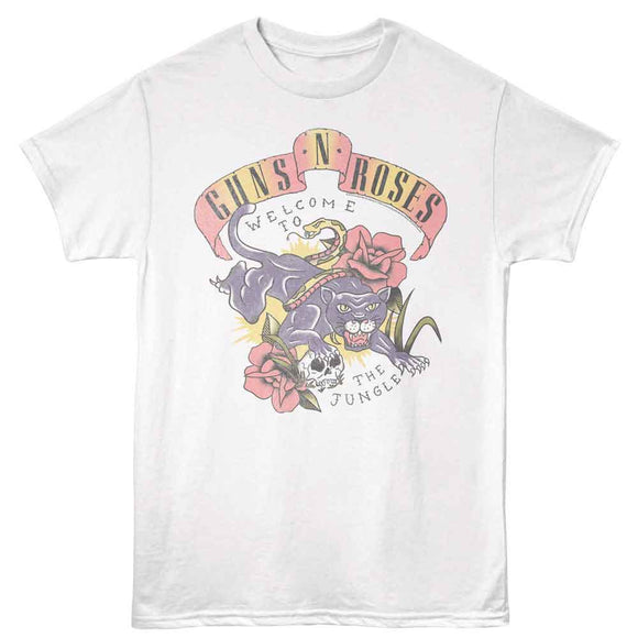 Guns N Roses-Gnr Tattoo Style Jungle-White Adult S/S T-Shirt - White